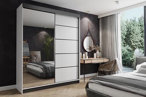 KIER FURNITURE Schiebegarderobe - Schrank Schlafzimmer – Schlafzimmerschrank – Wardrobe Bedroom – Kleiderschränke – Kleiderschrank Weiß – 200x200x62