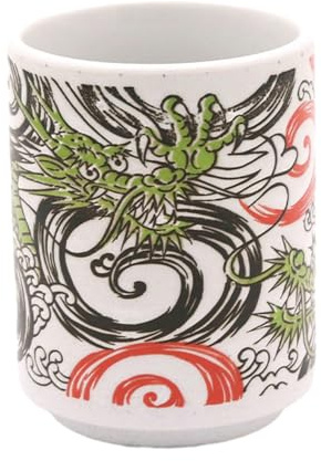 Keramiktasse im japanischen Stil, 300 ml, für Mikrowelle, Zuhause, Büro, Teetassen, Drache