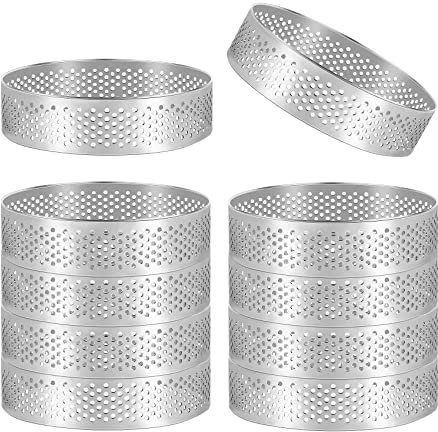 Tagtight Lot de 15 Anneaux Cercle à Tarte en Acier Inoxydable, Cercle Perforé Patisserie, Anneau de Mousse de Gâteau, Cercles à Tartelette Perforé Résistant à la Chaleur, Anneau à Tarte de Pâtisserie