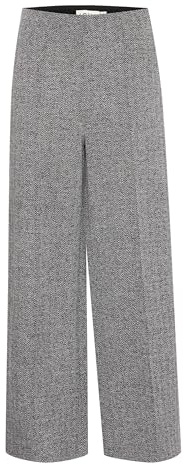 ICHI IHKATE Jacquard Damen Hose Stoffhose Culotte-Hose mit Reißverschluss Ziernähten Fischgratmuster Paspeltaschen Regular fit