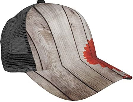 Baseballkappe mit Yin-Yang-Symbol, verstellbar, Trucker-Mütze, Netz, Baseballkappe, Sonnenhut für Herren/Damen, Holzbrett Retro Blume rote Dahlie, One size