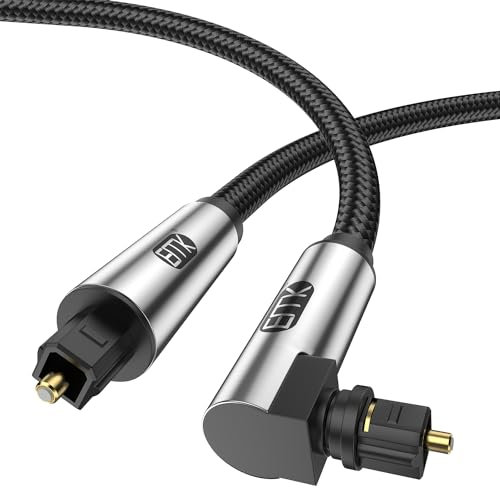 EMK 90 Degree Optical Cable for Soundbar to TV,360 Degree Free-Rotating Plug Fiber Optic Cable S/PDIF Toslink Male to Male Cable for Home Theater, Soundbar, Gaming Console, Speaker(10FT/3M)