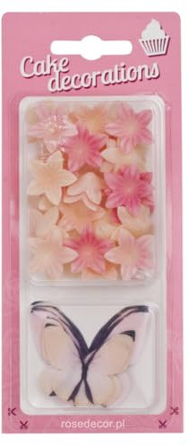 Bella Decor Essbare Tortendeko Blumen Und Schmetterlinge Ombre 5 Stück Schmetterlinge 25 Stück Blüten 3D Oblate Deko Für Kuchen Torten Muffins Dessert Cupcake Geburtstage Hochzeiten Einschulung