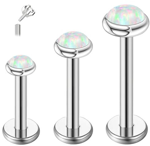 ESHIONER G23 Titan Tragus Piercing Schmuck Ohr Helix Labret Lippe Lippenpiercing Bar Stecker Knorpel Ohrringe Ohrpiercing Opal Hypoallergen Silber Internally Threaded Flat Back Studs 16g 6mm 8mm 10mm