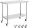 VEVOR Mesa de Trabajo de Acero Inoxidable 1219x610x954,6 mm con 4 Ruedas 3 Niveles de Altura Ajustables Mesa de Trabajo de Preparación de Alimentos Resistente para Cocina Comercial Restaurante