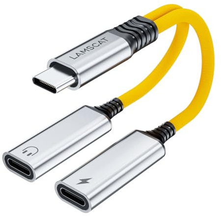 LAMSCAT USB C Splitter 1 zu 2 C auf C Klinke Adapter und Laden Stecker Y Doppel Anschluss Hub für Handy, Mac, Laptop (C-C-YELLOE)