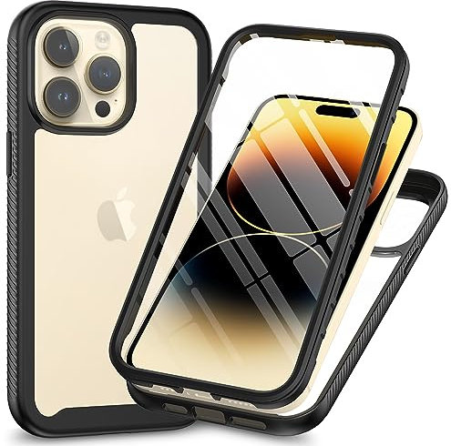 Sawiqpd for iPhone 16 Pro Case with Built-in Screen Protector, 360 Full Body Protective Cover Heavy Duty Anti-Scratch Shockproof Slim Bumper Clear Phone Case for iPhone 16 Pro 6.3-inch, Black