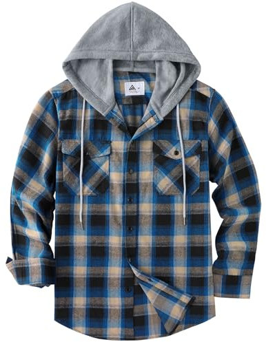 SwissWell Chemise Homme à Carreaux Flanelle Chemise Bûcheron Homme Surchemise Manches Longues Capuche Bouton Chemise Décontractée Bleu-Marron XL