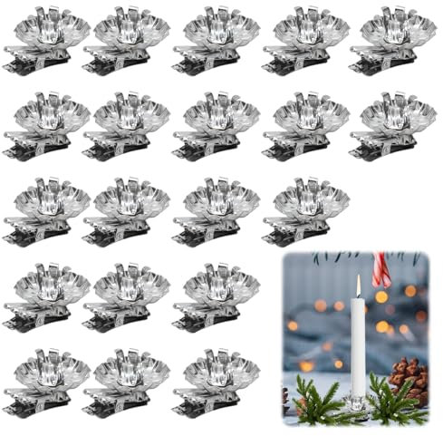 LOMUG Christbaumkerzenhalter Clip, 20 Stück Christbaum Kerzen Halter Baumkerzenhalter für Weihnachtsbaum Vintage Kerzenhalter Silber Traditionelle Kerzenzwicker mit Clip für Weihnachtent Neujahr Deko