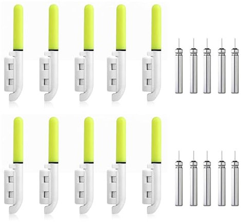 Ysislybin Knicklichter Angeln, 10 Stück Nachtangeln Rutenspitze Lichter, Bissanzeiger Angeln, Bissanzeiger Wasserdicht Licht Sticks mit Schnalle, Led Bissanzeiger Rutenspitze, Angeln Angelzubehör