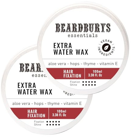 Beardburys Essentials Extra Water | 2er-Pack Haarwachs für Herren, Nasseffekt, hoher Halt, glänzendes Finish, Vitamin E, natürlich und vegan, 100 ml