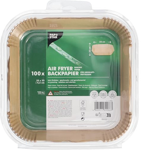 PAPSTAR, 100 papeles de horno de 23 cm x 23 cm x 4,5 cm, color marrón para freidoras de aire caliente