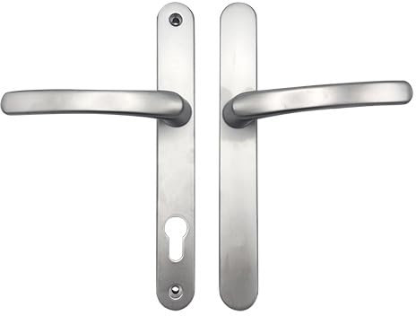 TSS UPVC Door Handles Set with Blank External (Dummy) - Lever/Lever - 92mm PZ (Centres) - 215mm Screw to Screw - Backplate 246mm X 32mm Replacement Dummy UPVC Door Handles (Silver)