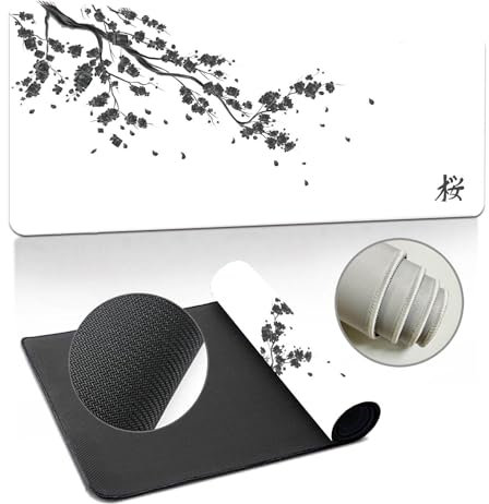 Hearda 3D Tapis de Souris XXL/XL/L, Sakura élégant Tapis de Souris Gamer, Tapis Souris avec Bords Cousus, Tapis de Souris en Base Antidérapante,Convient pour Gaming (Blanc,800x300x3mm)