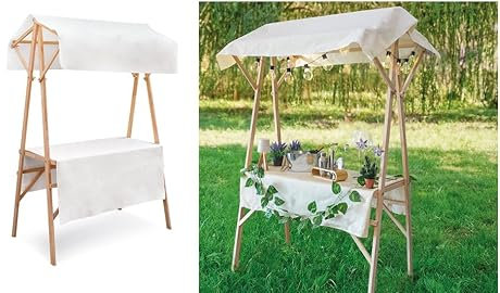 Córner, Puesto Dulces, Pasteles, Regalos para Bodas y Fiestas, Estructura de Madera con Dosel Blanco, Decoración no incluida.
