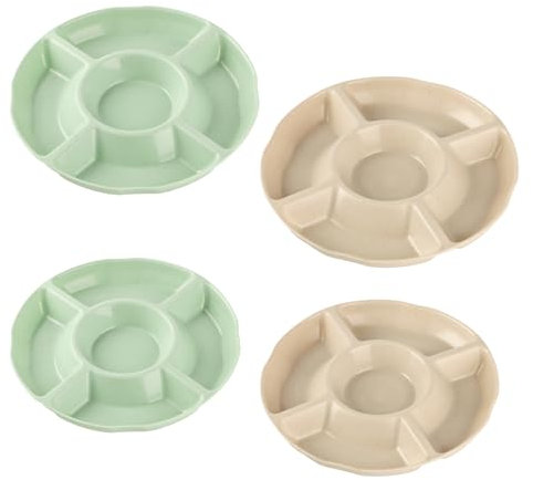 4 Pcs Food Serving Platters for Parties, Party Serving Dishes, Reusable Cinema Movie Night Snack Trays with Compartments 5, Divided Serving Trays for Parties Fruit Dessert Nuts Sweets(23cm/26cm)
