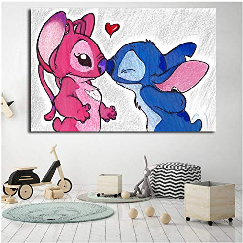Stitch and Angel Motivierende Wandkunst, Leinwand, nordische Poster, Drucke, Malerei, Wandbilder für Büro, Schlafzimmer, Heimdekoration, Kunstwerk, 60 x 90 cm, ohne Rahmen