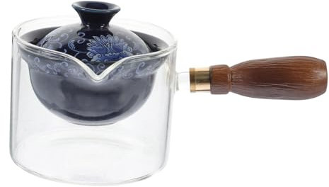 Zerodeko Drehbarer Chinesischer Teekessel Aus Glas Und Keramik Mit Seitlichem Holzgriff Hitzebeständig Für Losen Tee Und Reisetees Handlich Im Haushalt