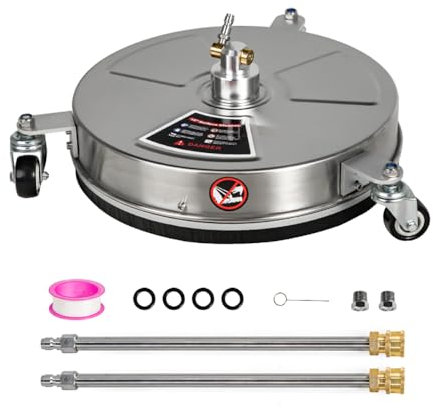 TRELVEX 15 Pressure Washer Surface Cleaner 4000 PSI with 2 ExWands 3 Wheels Stainless Steel Power Washer Attachment for Driveway Sidewalk