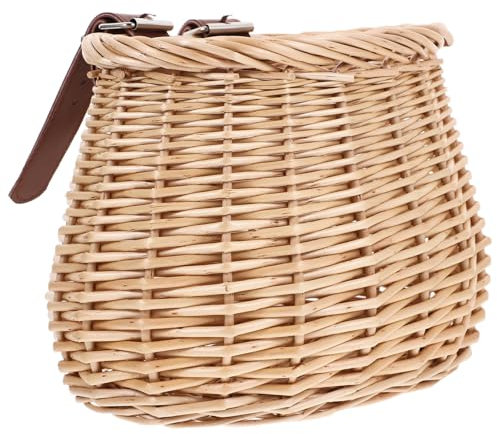 BRIGHTFUFU Handgewebter Frontaler Rattan Fahrradkorb Aus Natürlichem Weidenholz Robust Und Leicht Montierbar Für Kinderfahrräder Großer Stauraum Für Handy Und Zubehör Dekoration Und Aufbewahr