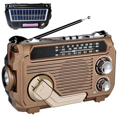 Radio Solar Portatil Pequeña Recargable | Radio Solar De Emergencia con Manivela | Carga Dinamo | Radios Y A Pilas, con Manivela, Linterna, SOS | Acampadas Emergencias Camping Senderismo |