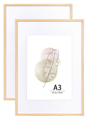 KAIWIN A3-Bilderrahmen Eiche, 2er-Set, Holz-Posterrahmen geeignet für A4 mit Passepartout, A3-Bilderrahmen zur Wandmontage, Display für Zuhause, Büro, Galerie, Urlaub mit Fotos, Postern, Puzzles