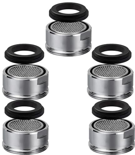 5 Pcs Tap Aerator, 24 mm Replacement Tap Filter Nozzle with Gasket, Chrome Plated Brass Female Tread Anti Splash Faucet Aerator, Taps Attachment Sink Kitchen Bathroom Shower Sink Basi.