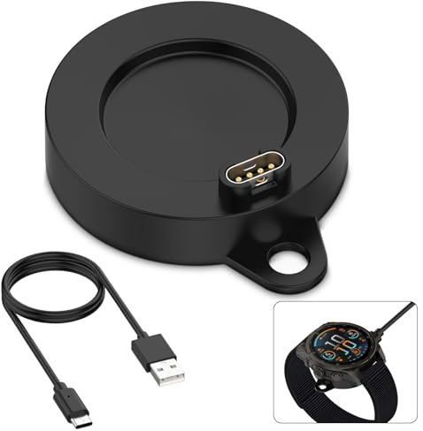 SenMore Adaptador Cargador USB C para Garmin Fenix 8/7/7 Pro/7S/7X/7X Pro/6/6X/6S/5/5 Plus/5X/5X Plus/5S, Base de Carga Magnética para 1M/3,3Ft USB-C Cable, Negro