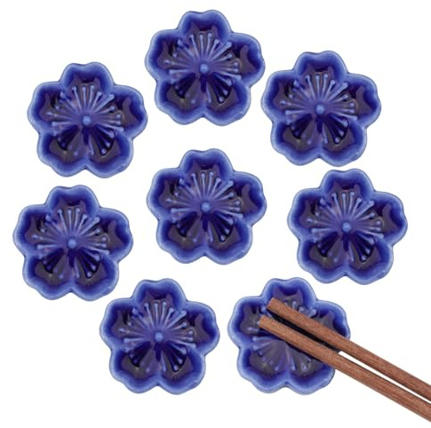 GLOBLELAND 8Pcs Blue Cherry Blossom Chopsticks Holder Ceramic Chopstick Rest Chopsticks Holder Rack for Dinner Fork Spoon Tableware Home Restaurants Kitchen Gift