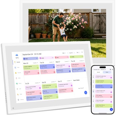 10.1 Zoll Digitaler Kalender | Elektronischer Kalender 32GB, 1080P Full HD Digitaler Terminplaner mit Touchscreen, Haushaltsplaner, Digitale Bilderrahmen (Für Tisch)