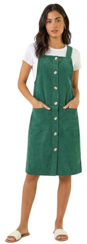 Roman Originals Corduroy Pinafore Midi Dress for Women UK - Ladies Everyday Autumn Winter Square Neckline Comfy Soft Evening Vacation Work Party Night Out