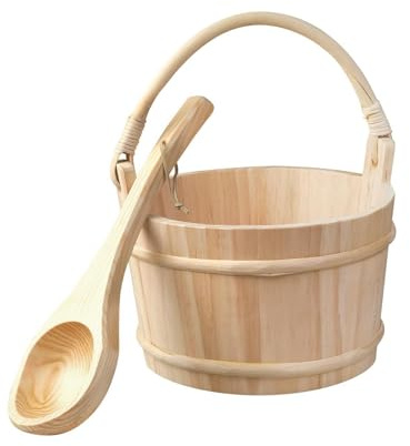 vreplrse Exquisite Sauna Bucket Ladle Set Handmade Wooden Barrels Large Capacity Sauna Barrels and Ladle are Made of Wood Bucket and Set Handmade Bathroom