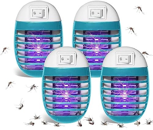 Insektenvernichter Elektrisch,4 Stück Mückenstecker,UV Mückenlampe Fliegenfalle Innenbereich Mückenfalle Mückenschutz,Tragbare Fliegenfallen für Schlafzimmer, Wohnzimmer Büro, Küche