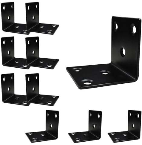 XHMAXE L Right Angle Brackets 10 Pack 1.5 Inch Black Stainless Steel | Heavy-Duty 2 mm Thick Slotted 90 Degree Corner Braces for Wooden Furniture, Timber Frames, Shelves and DIY Repairs