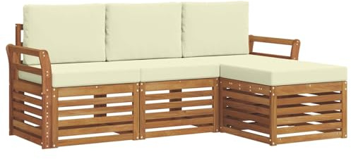 vidaXL Sofagarnituren 4 pcs Natur und Creme Massivholz Akazie, Moderner Garten-Sofa, robuster Sectional für den Außenbereich, stylishe Lounge, Terrasse für Komfort