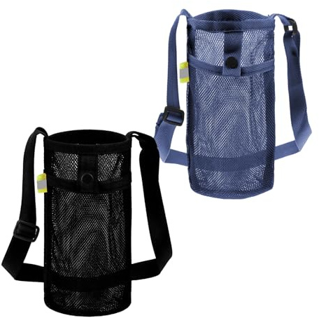 Tweruna 2 PCS Water Bottle Holder with Strap, Water Bottle Carrier with Adjustable Shoulder, Light Bottles Sling Bag for Hiking, Walking, Camping, Travel (Black, Navy Blue)