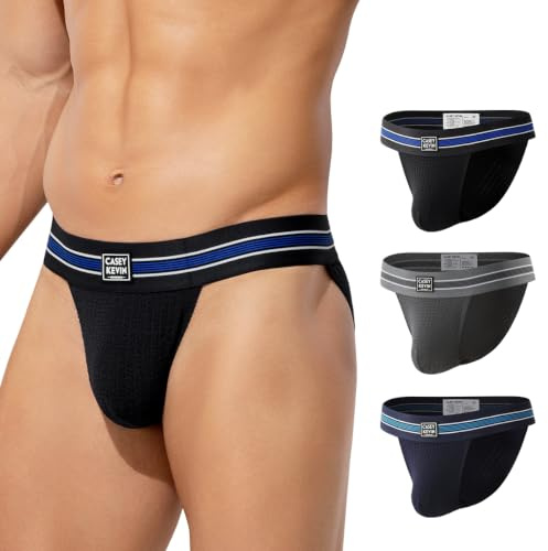 Casey Kevin Slip Homme Lot de 3 Coton Mélange, Slips Homme sous-vêtements Extensible Taille Basse Fente Haute Sportif Respirant Athlétique, XL