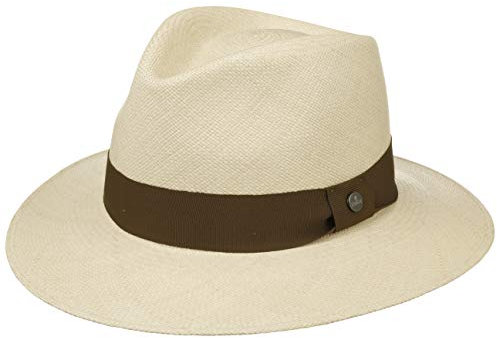 Lierys Sombrero Panamá Sophisticated Mujer/Hombre - Made in Ecuador Traveller de Paja con Banda Grosgrain, Grosgrain Primavera/Verano - XL (61-62 cm) Natural-marrón Claro