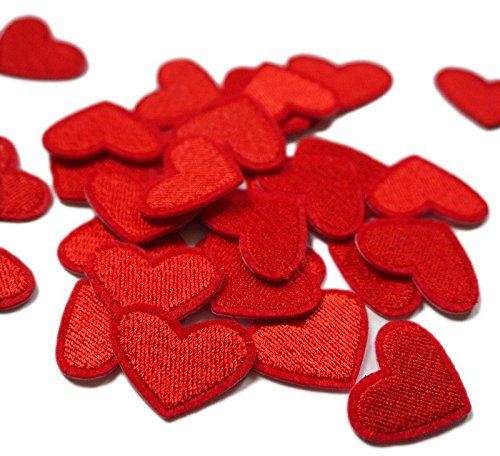 Yalulu 20 Stück Mini Patch Aufbügler Aufbügelflicken Applikation Herz zum Flicken Aufnäher Hüte Jeans Dekorieren (Rot)