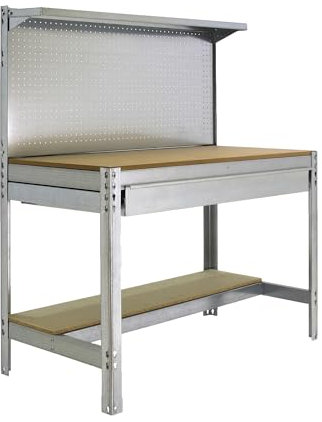 Simon Rack Banco de Trabajo Taller, Capacidad Carga 600 kg, 1445x1210x610 mm, Mesa de Trabajo, 1 Cajón, Galvanizado/Madera - BT3