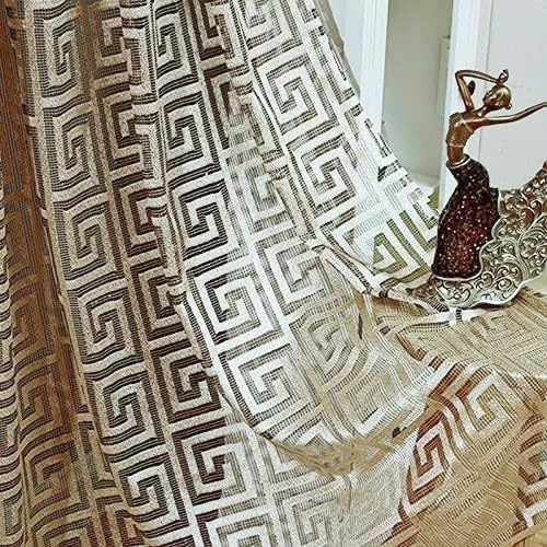 MYRU Elegant Black & Gold Sheer Jacquard Curtains for Living Room – Luxurious Tulle Drapes (2 Panels, 66x84 Inches, Gold)