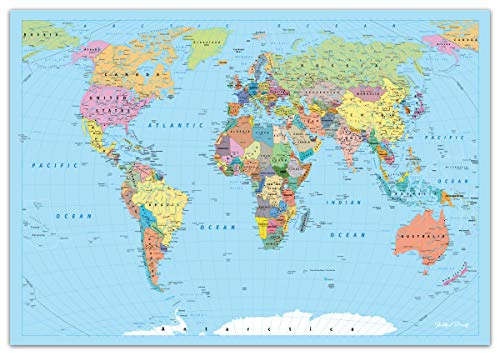 Faithful Prints Weltkarte Poster Atlas-Druck, Lernkarte für Klassenzimmer, A2 (420 x 594 mm)