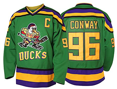 Herren Mighty Ducks Trikots 96 Charlie Conway Adam Banks Greg Goldberg Movie Hockeytrikot (#96 Green, XX-Large)