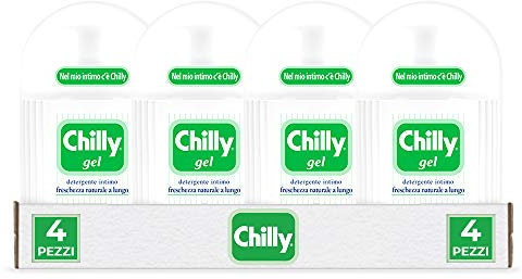 Chilly, Detergente Intimo Gel, Detergente Per L'Igiene Intima con Mentolo Naturale - Freschezza Naturale a Lungo - Per Uso Quotidiano - Clinicamente Testato, pH 5 - 4 Flaconi da 300 ml
