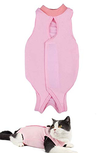 AEITPET Recovery Suit Katze, Haustiere Schutz Kleidung Wiederherstellung Anzug Weste, Verhindern Lecken Nach der Operation Tragen Weaning und Warmhalte Recovery Tuch Anzug für Katzen Hunde (S, Rosa)