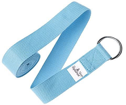 Spoonie Sports - Premium Yogagurt aus Baumwolle 240 cm x 3,8 cm - Yoga Band für asana Belt - längenverstellbar - Yoga Strap für Erwachsene & Kinder - Yoga Fitness (Blau)