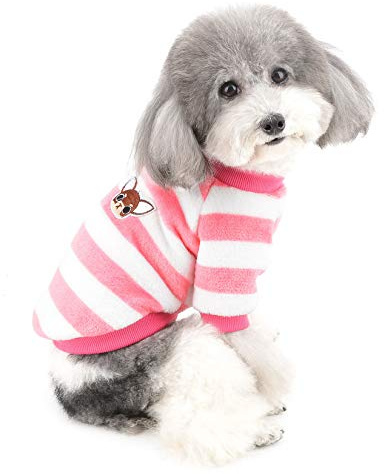 ZUNEA Kleine Hundepullover Wintermantel Warm Fleece Welpenkleidung Gestreifte Sweater Jacke Super Weicher Samt Kaltes Wetter Chihuahua Katzen Bekleidung für Haustier Hunde Mädchen Jungen Rosa S | Weiches, warmes Fleece, Welpenpullover, für kaltes Wetter, für drinnen und draußen, für Chihuahua, Yorkie, Hunde