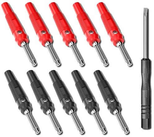 Cleqee 4mm Hochstrom Bananenstecker Stapelbar 32A Schraube Typ Lötfrei Bananenstecker Adapter 10 Stück Rot&Schwarz