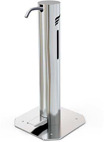 Astreea Desinfektionssäule mit Pedal, 1 Liter Behälter + Pumpe, Model S, berührungsfrei, Edelstahl, für Schulen