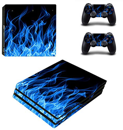 Autocollant pour console PS4 Pro Bleu fumé fumé – Compatible avec console PlayStation 4 Pro et 2 manettes